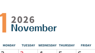 2026年11月縦型日曜始まり 書き込みしやすい文字が大きなA4無料シンプルなカレンダー(2026-01091110)