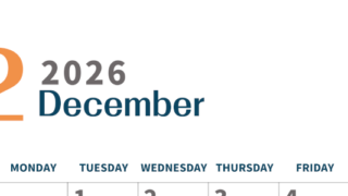 2026年12月縦型日曜始まり 書き込みしやすい文字が大きなA4無料シンプルなカレンダー(2026-01091210)