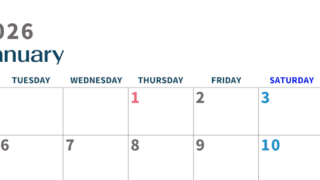 2026年1月横型月曜始まり 書き込みしやすい文字が大きなA4無料シンプルなカレンダー(2026-01090101)