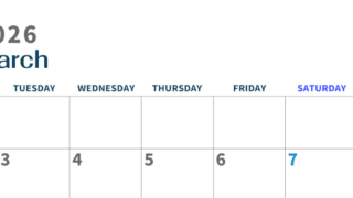 2026年3月横型月曜始まり 書き込みしやすい文字が大きなA4無料シンプルなカレンダー(2026-01090301)