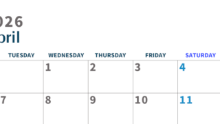 2026年4月横型月曜始まり 書き込みしやすい文字が大きなA4無料シンプルなカレンダー(2026-01090401)