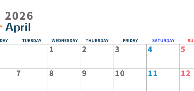 2026年4月横型月曜始まり 書き込みしやすい文字が大きなA4無料シンプルなカレンダー(2026-01090401)