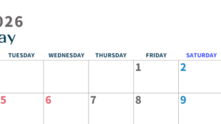 2026年5月横型月曜始まり 書き込みしやすい文字が大きなA4無料シンプルなカレンダー(2026-01090501)