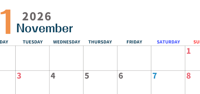 2026年11月横型月曜始まり 書き込みしやすい文字が大きなA4無料シンプルなカレンダー(2026-01091101)