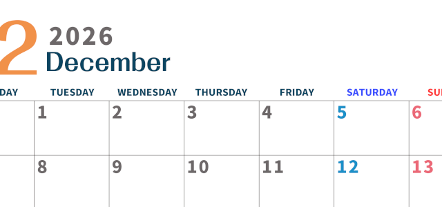 2026年12月横型月曜始まり 書き込みしやすい文字が大きなA4無料シンプルなカレンダー(2026-01091201)