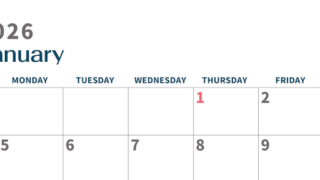 2026年1月横型日曜始まり 書き込みしやすい文字が大きなA4無料シンプルなカレンダー(2026-01090100)