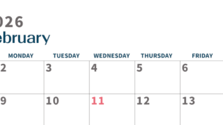 2026年2月横型日曜始まり 書き込みしやすい文字が大きなA4無料シンプルなカレンダー(2026-01090200)