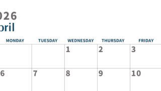 2026年4月横型日曜始まり 書き込みしやすい文字が大きなA4無料シンプルなカレンダー(2026-01090400)