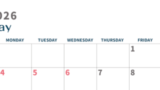 2026年5月横型日曜始まり 書き込みしやすい文字が大きなA4無料シンプルなカレンダー(2026-01090500)