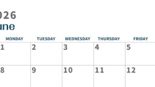 2026年6月横型日曜始まり 書き込みしやすい文字が大きなA4無料シンプルなカレンダー(2026-01090600)
