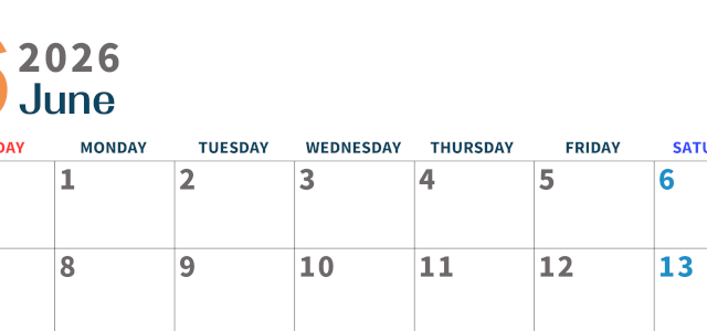 2026年6月横型日曜始まり 書き込みしやすい文字が大きなA4無料シンプルなカレンダー(2026-01090600)