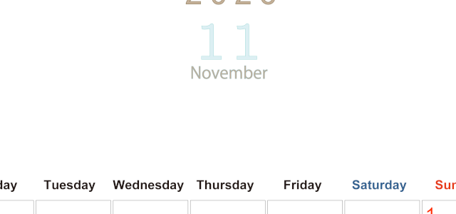 2026年11月縦型月曜始まり 大きい文字が見やすく書き込みも楽なA4無料シンプルカレンダー(2026-01101111)