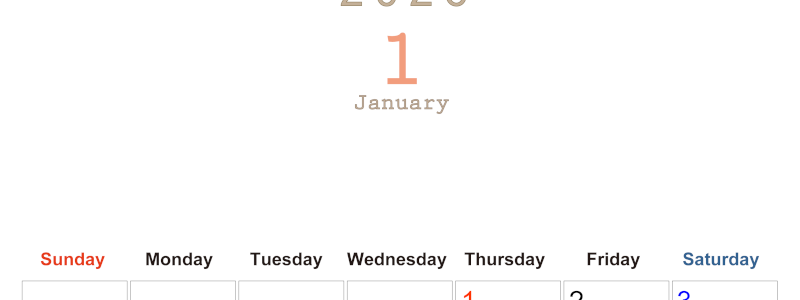 2026年1月縦型日曜始まり 大きい文字が見やすく書き込みも楽なA4無料シンプルカレンダー(2026-01100110)