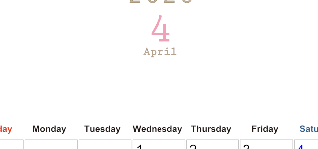 2026年4月縦型日曜始まり 大きい文字が見やすく書き込みも楽なA4無料シンプルカレンダー(2026-01100410)