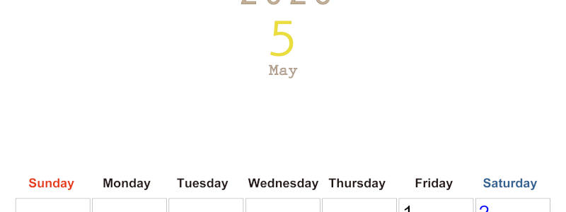 2026年5月縦型日曜始まり 大きい文字が見やすく書き込みも楽なA4無料シンプルカレンダー(2026-01100510)