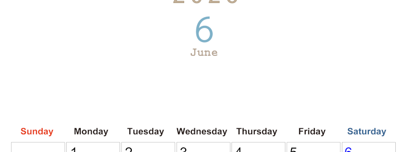 2026年6月縦型日曜始まり 大きい文字が見やすく書き込みも楽なA4無料シンプルカレンダー(2026-01100610)