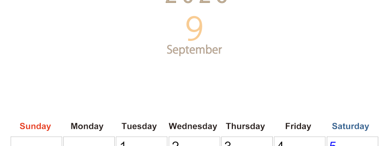 2026年9月縦型日曜始まり 大きい文字が見やすく書き込みも楽なA4無料シンプルカレンダー(2026-01100910)