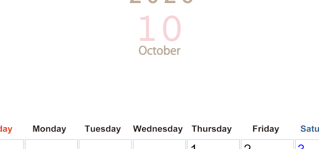 2026年10月縦型日曜始まり 大きい文字が見やすく書き込みも楽なA4無料シンプルカレンダー(2026-01101010)