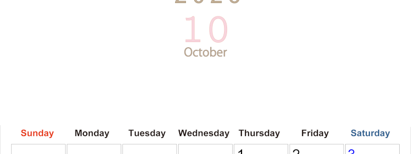 2026年10月縦型日曜始まり 大きい文字が見やすく書き込みも楽なA4無料シンプルカレンダー(2026-01101010)