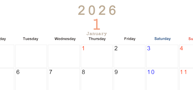 2026年1月横型月曜始まり 大きい文字が見やすく書き込みも楽なA4無料シンプルカレンダー(2026-01100101)