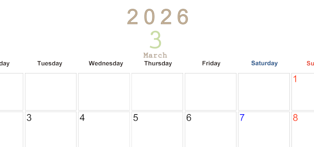 2026年3月横型月曜始まり 大きい文字が見やすく書き込みも楽なA4無料シンプルカレンダー(2026-01100301)