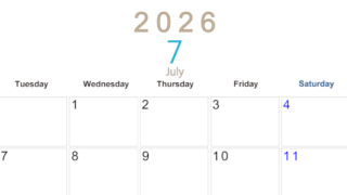 2026年7月横型月曜始まり  大きい文字が見やすく書き込みも楽なA4無料シンプルカレンダー(2026-01100701)