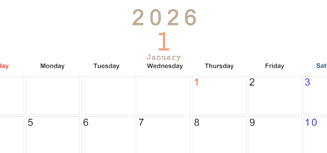 2026年1月横型日曜始まり 大きい文字が見やすく書き込みも楽なA4無料シンプルカレンダー(2026-01100100)