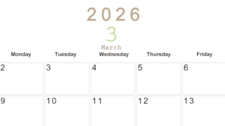 2026年3月横型日曜始まり 大きい文字が見やすく書き込みも楽なA4無料シンプルカレンダー(2026-01100300)