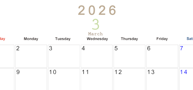 2026年3月横型日曜始まり 大きい文字が見やすく書き込みも楽なA4無料シンプルカレンダー(2026-01100300)