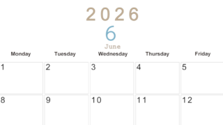 2026年6月横型日曜始まり 大きい文字が見やすく書き込みも楽なA4無料シンプルカレンダー(2026-01100600)