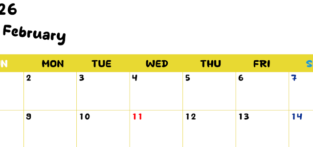 2026年2月横型日曜始まり 書き込みしやすい文字が大きなA4無料シンプルなカレンダー(2026-01110200)