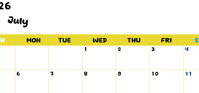 2026年7月横型日曜始まり 書き込みしやすい文字が大きなA4無料シンプルなカレンダー(2026-01110700)