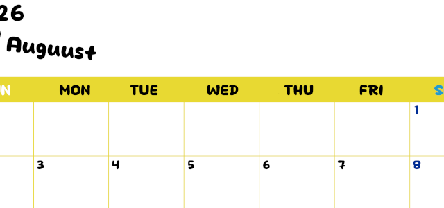 2026年8月横型日曜始まり 書き込みしやすい文字が大きなA4無料シンプルなカレンダー(2026-01110800)
