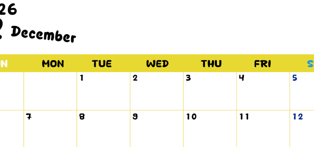 2026年12月横型日曜始まり 書き込みしやすい文字が大きなA4無料シンプルなカレンダー(2026-01111200)