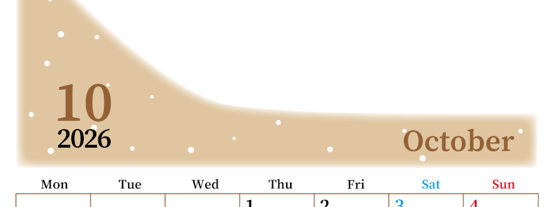 2026年10月縦型月曜始まり 大きい文字が見やすく書き込みも楽なA4無料シンプルカレンダー(2026-01121011)