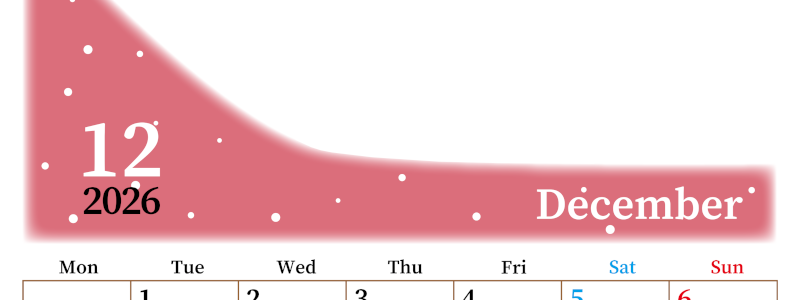 2026年12月縦型月曜始まり 大きい文字が見やすく書き込みも楽なA4無料シンプルカレンダー(2026-01121211)