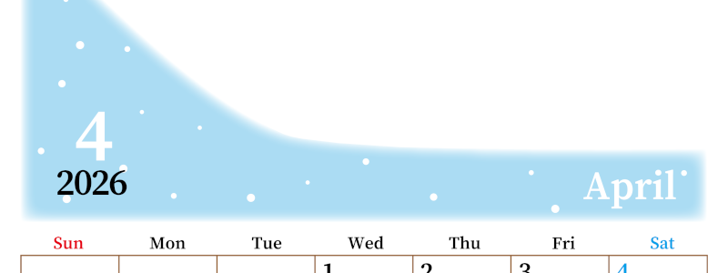 2026年4月縦型日曜始まり 大きい文字が見やすく書き込みも楽なA4無料シンプルカレンダー(2026-01120410)