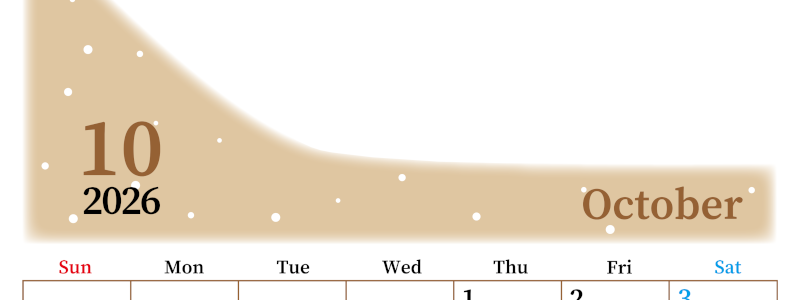 2026年10月縦型日曜始まり 大きい文字が見やすく書き込みも楽なA4無料シンプルカレンダー(2026-01121010)
