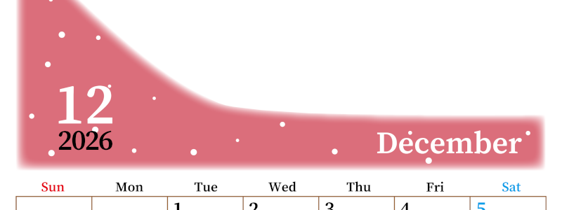 2026年12月縦型日曜始まり 大きい文字が見やすく書き込みも楽なA4無料シンプルカレンダー(2026-01121210)