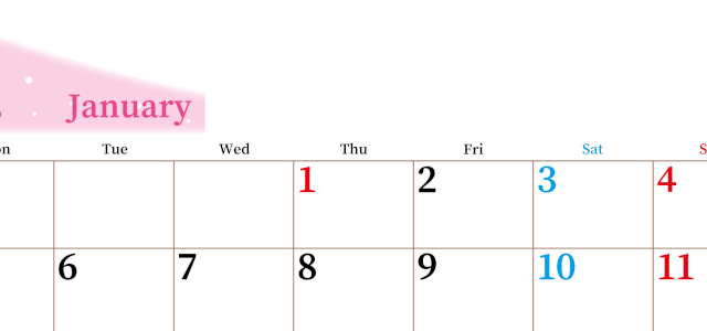 2026年1月横型月曜始まり 大きい文字が見やすく書き込みも楽なA4無料シンプルカレンダー(2026-01120101)