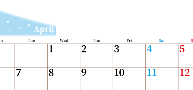 2026年4月横型月曜始まり 大きい文字が見やすく書き込みも楽なA4無料シンプルカレンダー(2026-01120401)