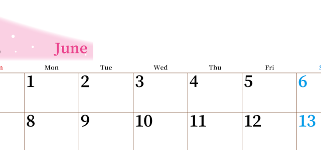 2026年6月横型日曜始まり 大きい文字が見やすく書き込みも楽なA4無料シンプルカレンダー(2026-01120600)