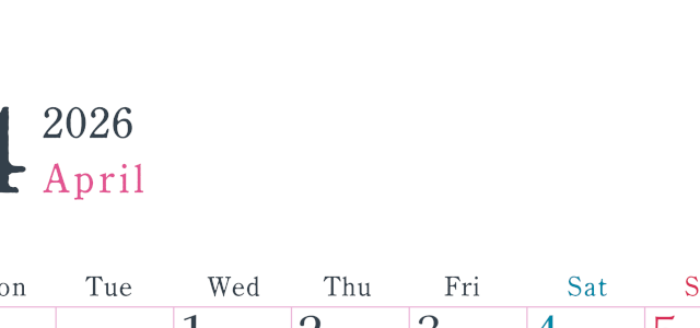 2026年4月縦型月曜始まり シンプルで書き込みしやすい文字が大きい見やすいおすすめの無料カレンダー(2026-01150411)