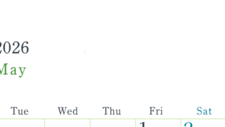 2026年5月縦型月曜始まり シンプルで書き込みしやすい文字が大きい見やすいおすすめの無料カレンダー(2026-01150511)