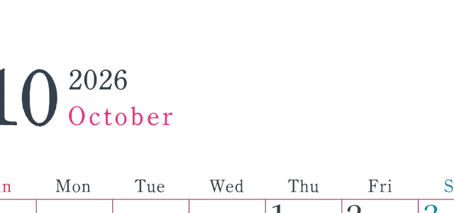 2026年10月縦型日曜始まり シンプルで書き込みしやすい文字が大きい見やすいおすすめの無料カレンダー(2026-01151010)