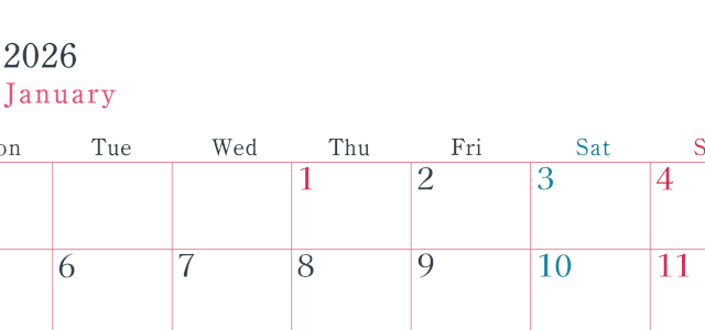 2026年1月横型月曜始まり シンプルで書き込みしやすい文字が大きい見やすいおすすめの無料カレンダー(2026-01150101)