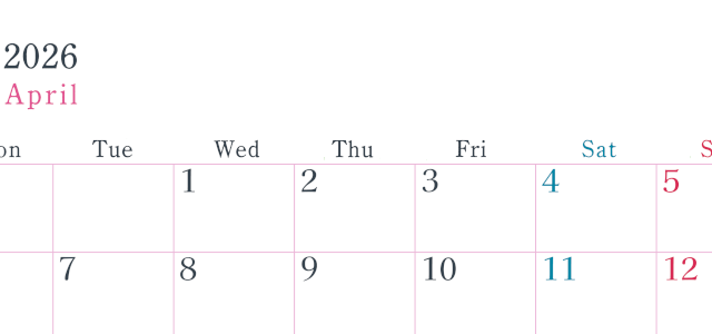 2026年4月横型月曜始まり シンプルで書き込みしやすい文字が大きい見やすいおすすめの無料カレンダー(2026-01150401)