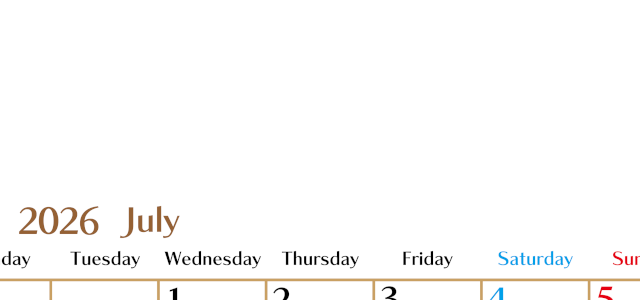 2026年7月縦型の月曜始まりカレンダー♪シンプルで 書き込みしやすい文字が大きなA4用紙向け（無料）(2026-01170711)