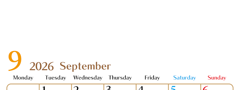 2026年9月縦型の月曜始まりカレンダー♪シンプルで書き込みしやすい文字が大きなA4用紙向け（無料）(2026-01170911)