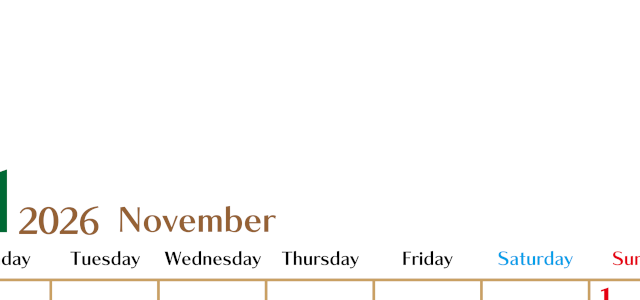 2026年11月縦型の月曜始まりカレンダー♪シンプルで書き込みしやすい文字が大きなA4用紙向け（無料）(2026-01171111)